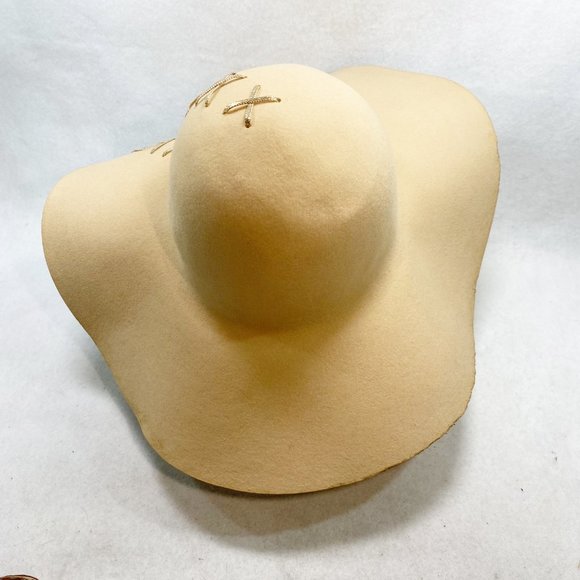 Custom Tan Wool Lace-Up Wide Brim Floppy Hat OS main image 7